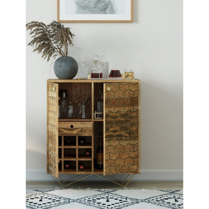 Solid Wood Bar Cabinet In Natural Laqure Finish