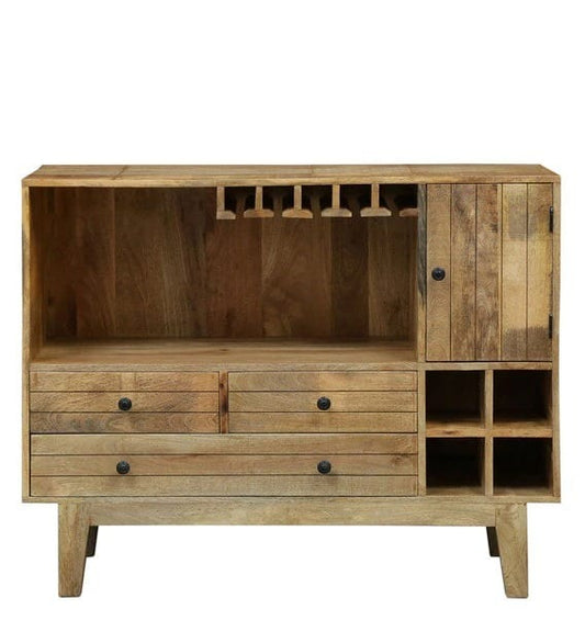 Solid Wood Bar Cabinet In Natural Finish