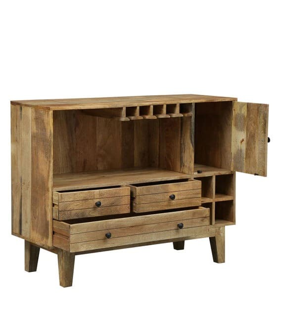 Solid Wood Bar Cabinet In Natural Finish