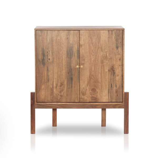 Solid Wood Bar Cabinet In Brown Finish