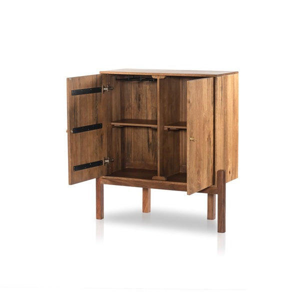 Solid Wood Bar Cabinet In Brown Finish