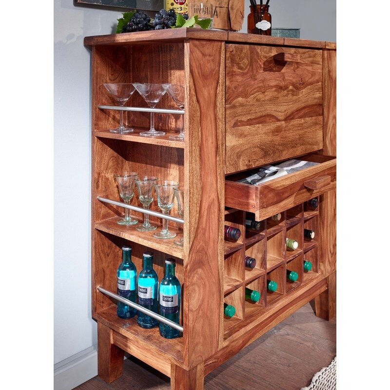 Solid Wood Bar Cabinet In Natural Finish