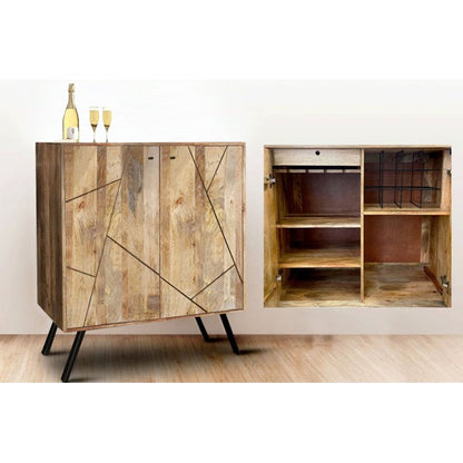 Solid Wood Bar Cabinet In Honey Finish