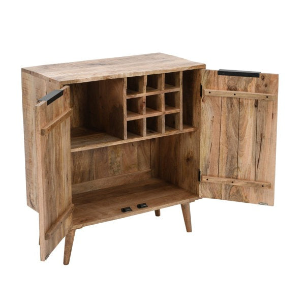 Solid Wood Bar Cabinet In Brown Finish