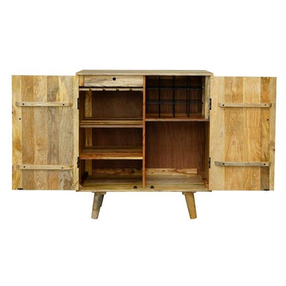 Solid Wood Bar Cabinet In Brown Finish