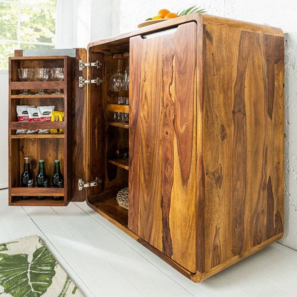 Solid Wood Bar Cabinet In Brown Finish