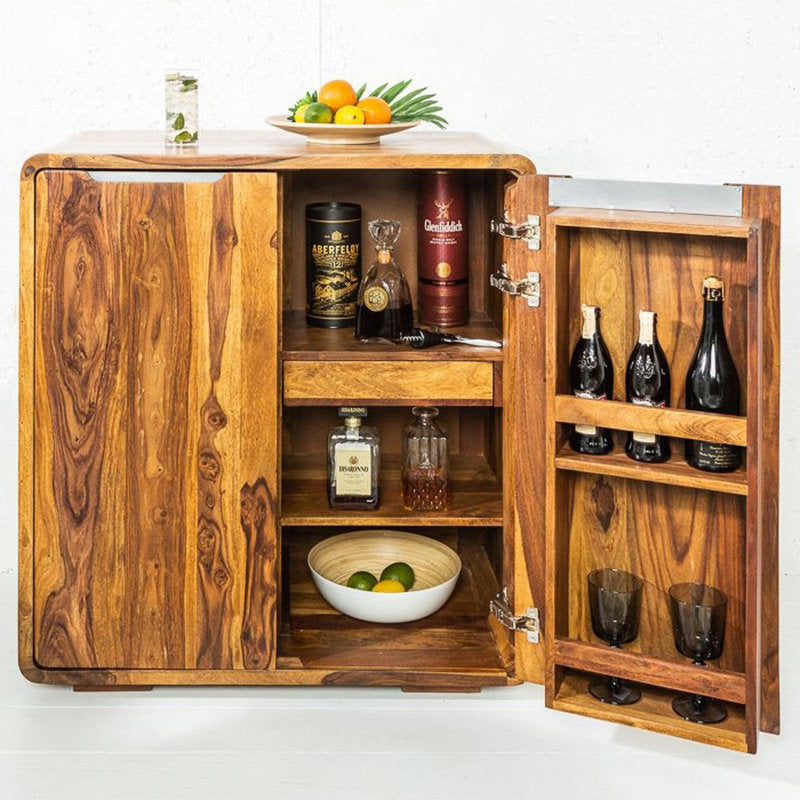 Solid Wood Bar Cabinet In Brown Finish