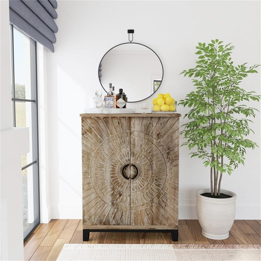 Solid Wood Bar Cabinet In Antique Gray Finish