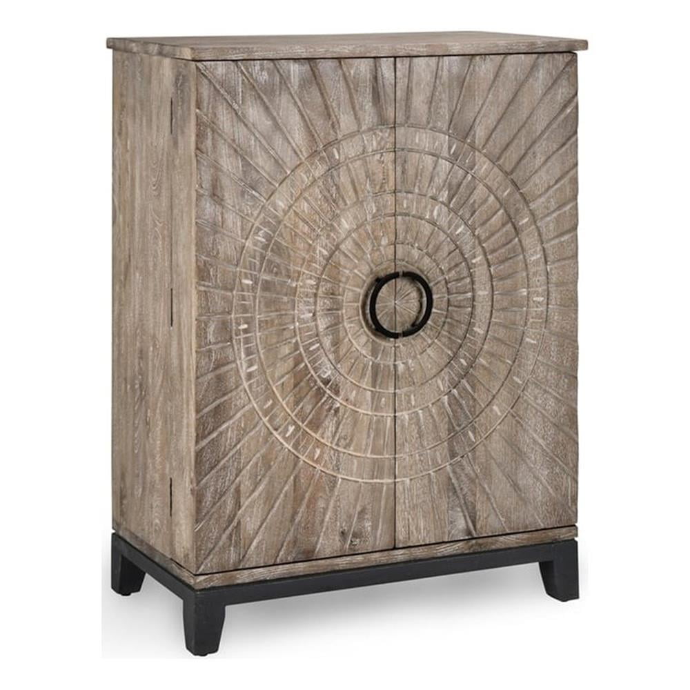 Solid Wood Bar Cabinet In Antique Gray Finish