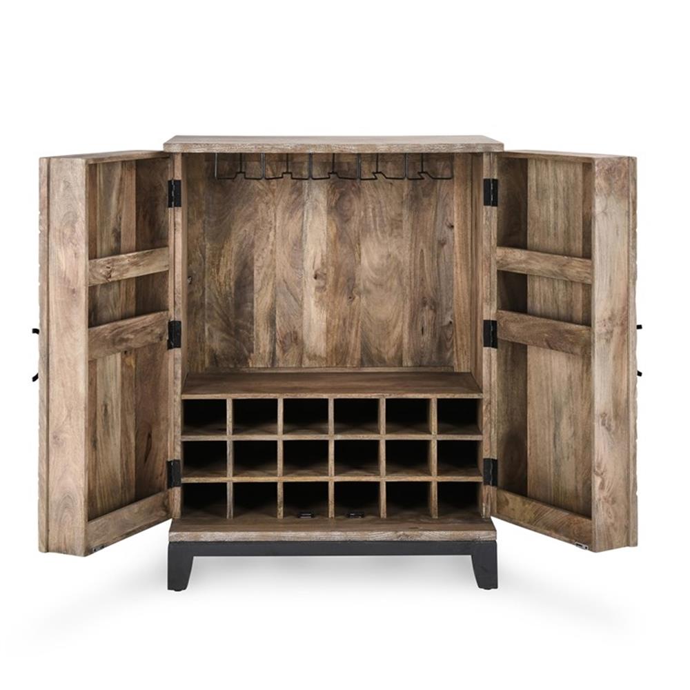 Solid Wood Bar Cabinet In Antique Gray Finish