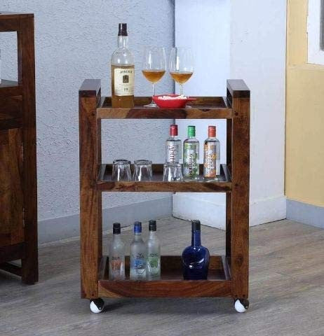 Solid Wood Bar Trolley In Teak Finish