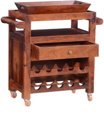 Solid Wood Bar Trolley In Mahogany Finish