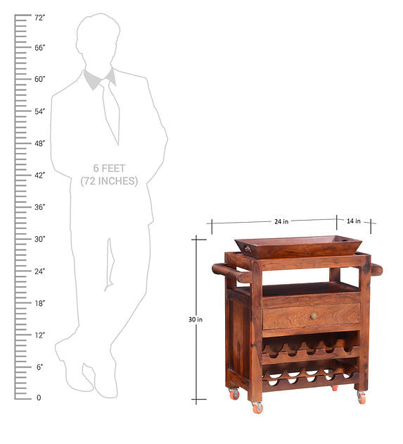 Solid Wood Bar Trolley In Mahogany Finish