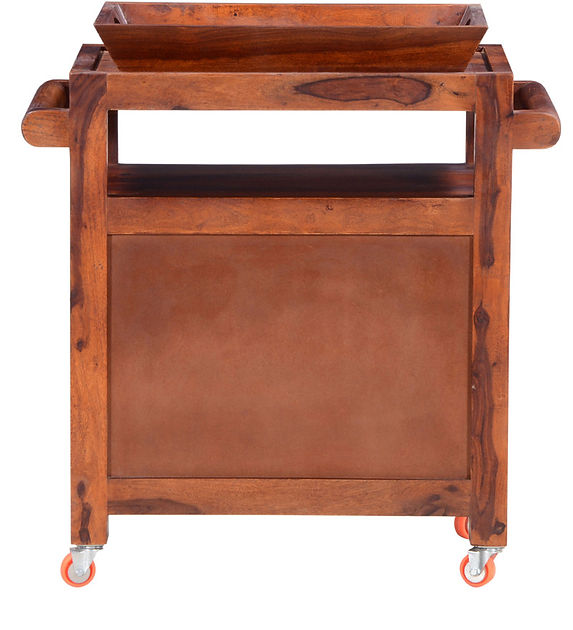 Solid Wood Bar Trolley In Mahogany Finish