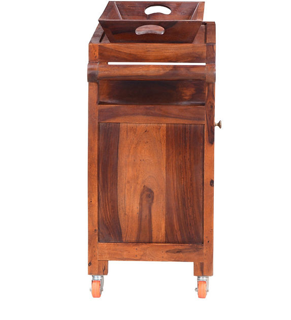 Solid Wood Bar Trolley In Mahogany Finish