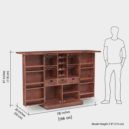 Solid Wood Bar Trolley In Mahogany Finish