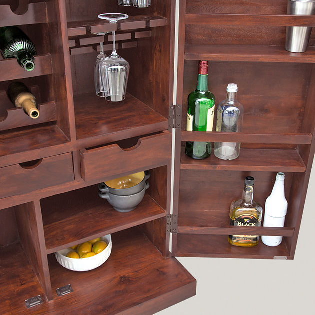 Solid Wood Bar Trolley In Mahogany Finish