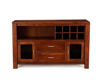 Solid Wood Bar Cabinet In Walnut Finish