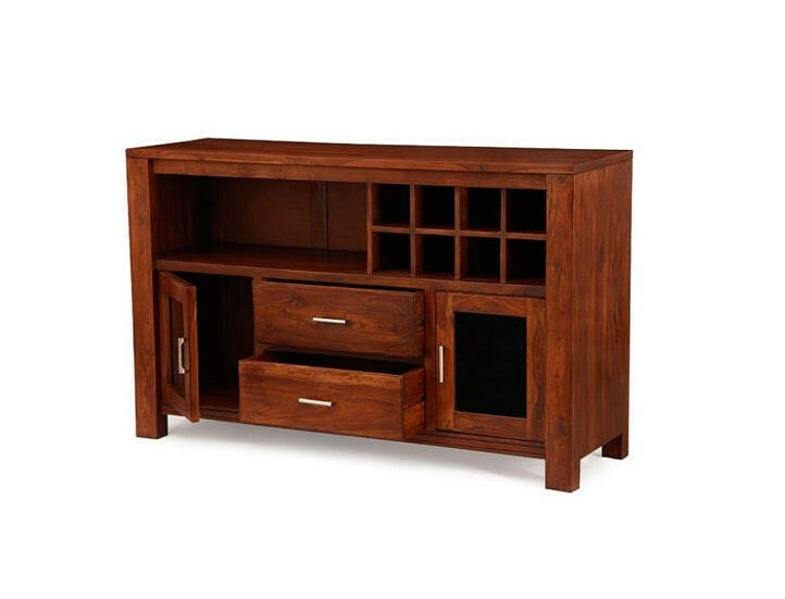 Solid Wood Bar Cabinet In Walnut Finish