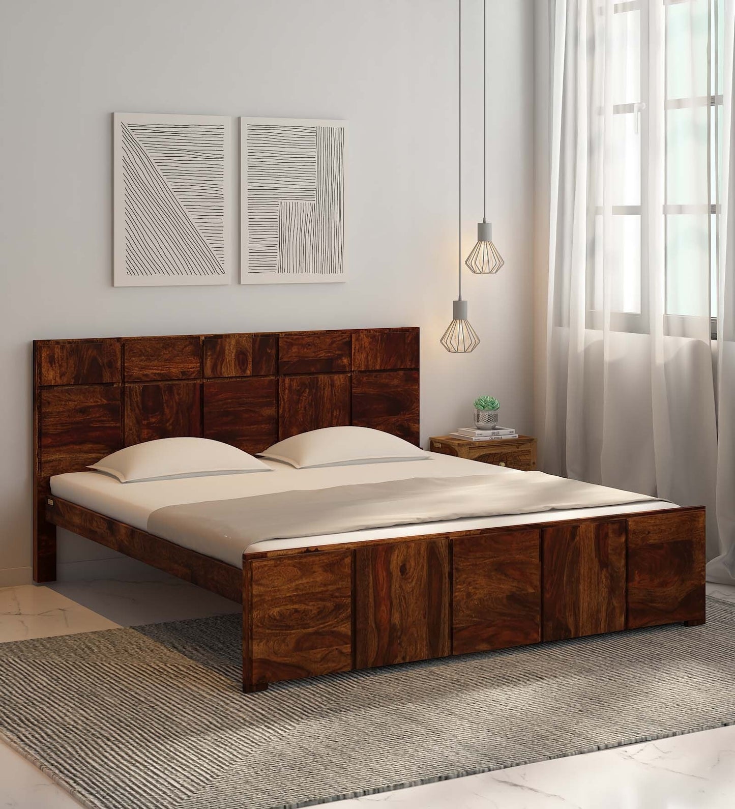 Plazo Sheesham Wood King Size Bed In Provincial Teak Finish