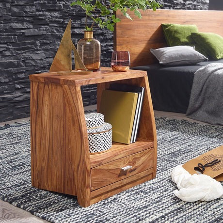 Solid Wood Bedside Tables In Stone Finish