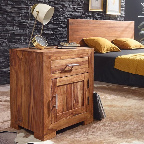 Solid Wood Bedside Tables In Stone Finish