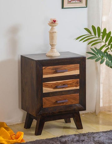 Solid Wood Bedside Tables In Walnut Finish