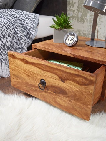 Solid Wood Bedside Tables In Stone Finish