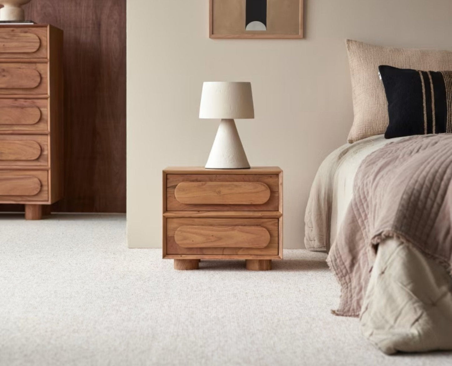 Solid Wood Bedside Tables In Natural Finish