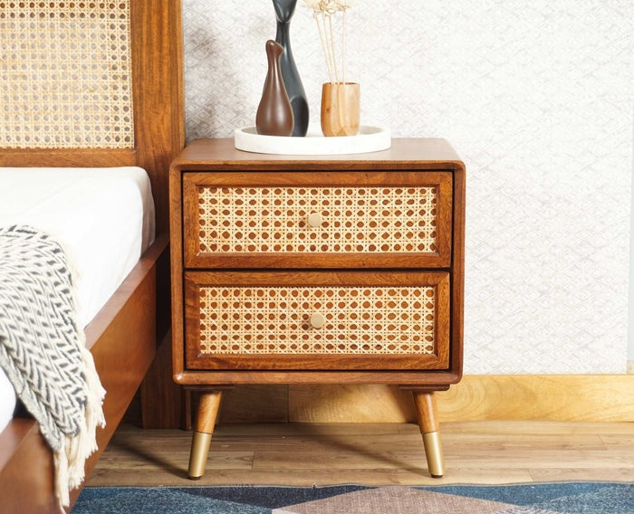 Solid Wood Bedside Tables In Brown Finish