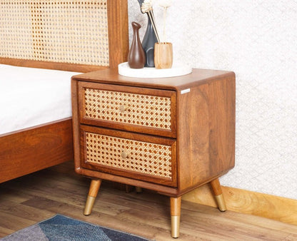 Solid Wood Bedside Tables In Brown Finish