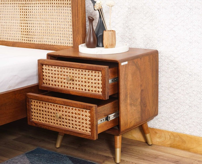 Solid Wood Bedside Tables In Brown Finish