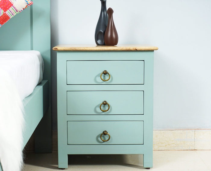 Solid Wood Bedside Tables In Silt Green Finish