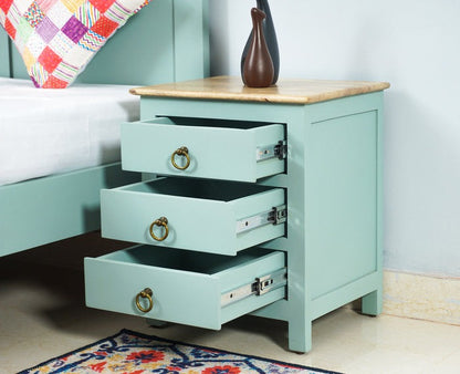 Solid Wood Bedside Tables In Silt Green Finish