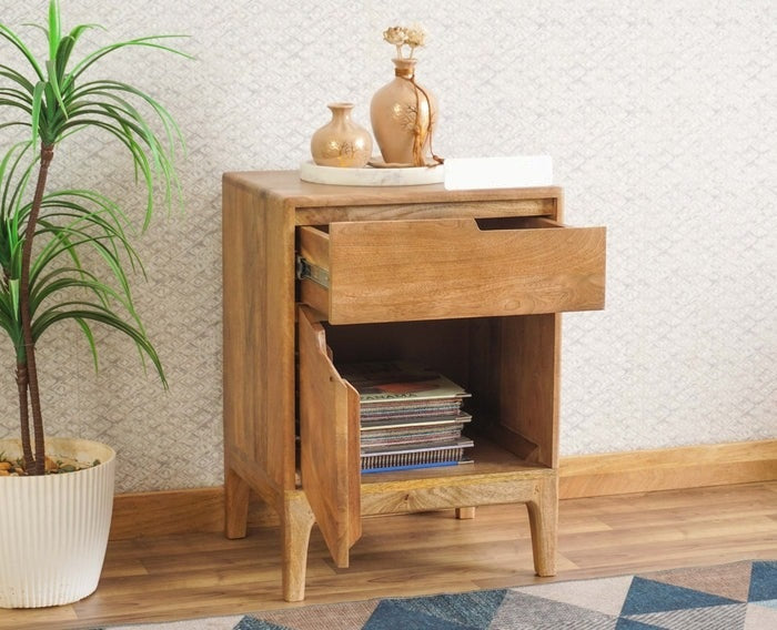 Solid Wood Bedside Tables In Natural Oak Finish