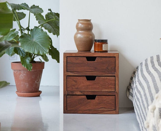 Solid Wood Bedside Tables In Rustic Teak Finish