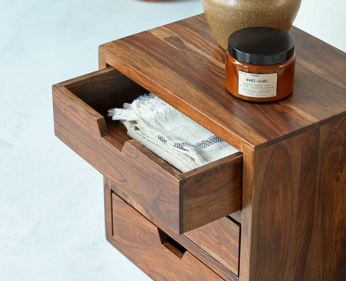 Solid Wood Bedside Tables In Rustic Teak Finish