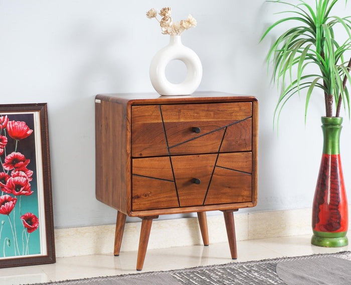 Solid Wood Bedside Tables In Teak Finish