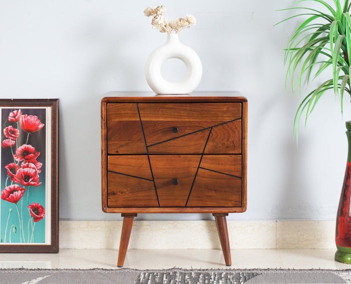 Solid Wood Bedside Tables In Teak Finish