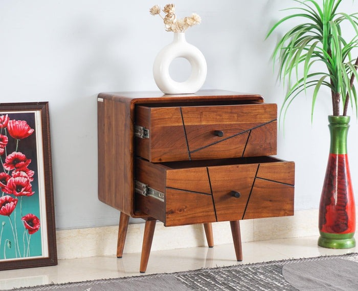 Solid Wood Bedside Tables In Teak Finish