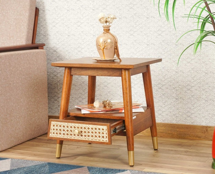 Solid Wood Bedside Tables In Brown Finish