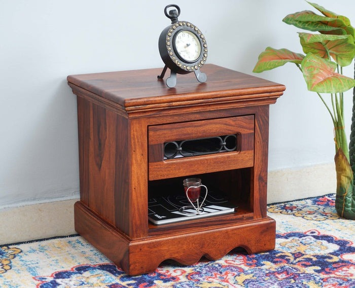 Solid Wood Bedside Tables In Maple Finish