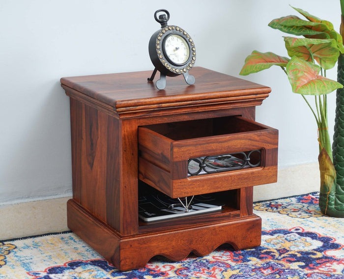 Solid Wood Bedside Tables In Maple Finish