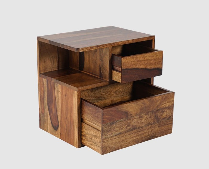 Solid Wood Bedside Tables In Teak Finish