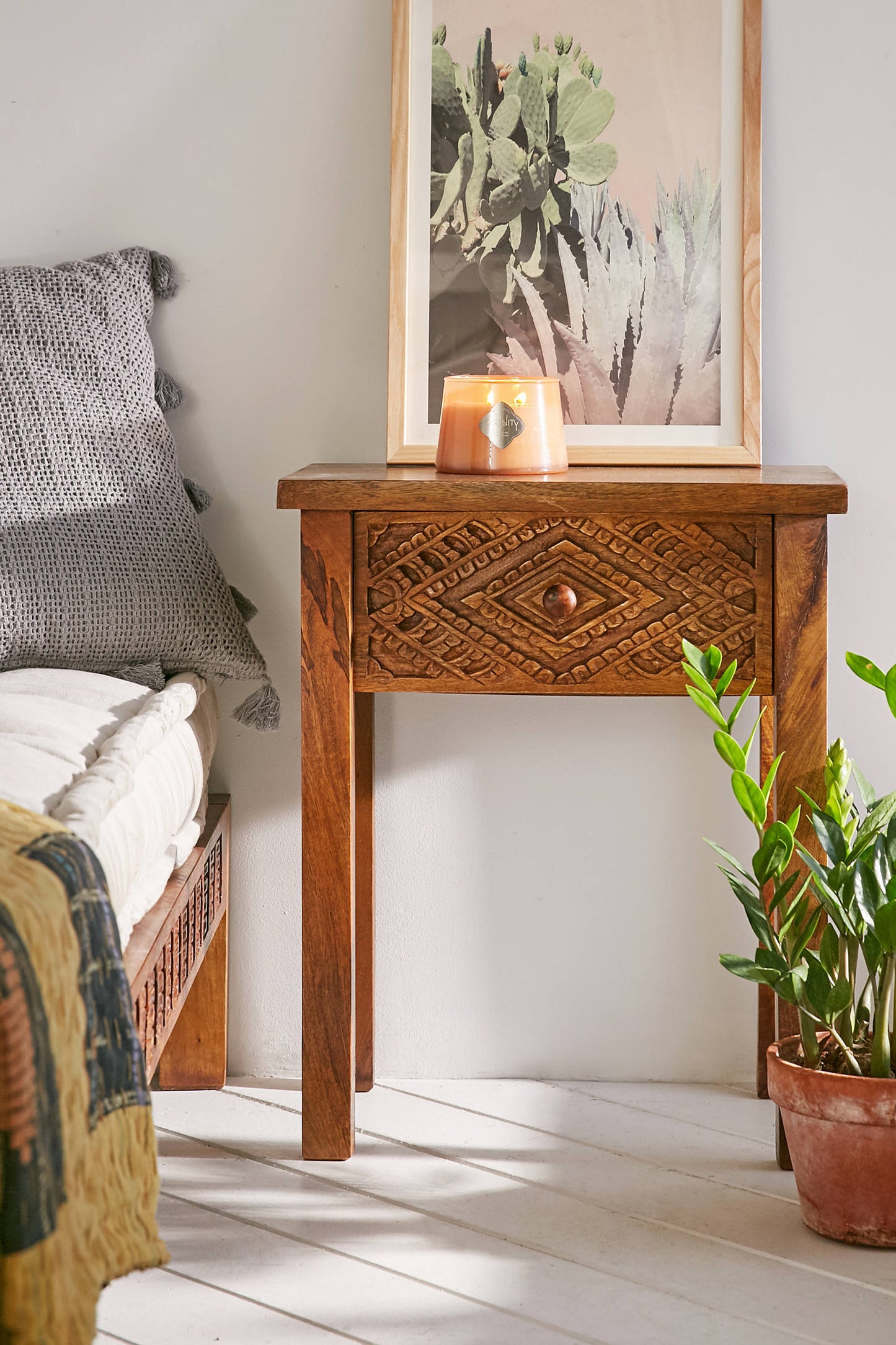 Solid Wood Bedside Tables In Honey Finish