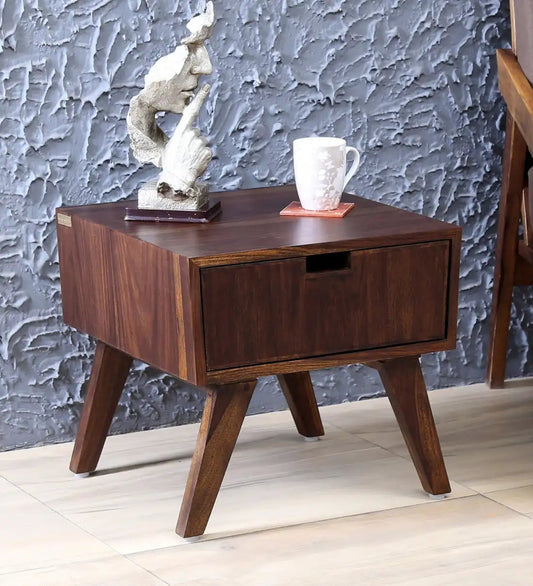 Solid Wood Bedside Tables In Dark Brown Finish