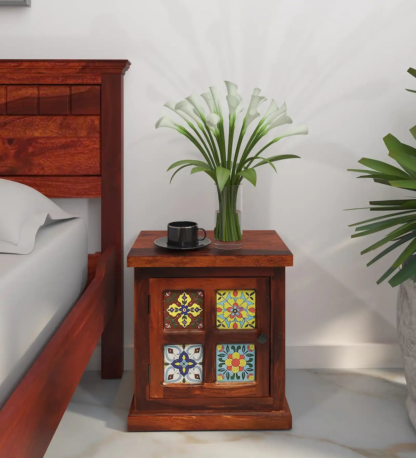 Solid Wood Bedside Tables In Honey Finish