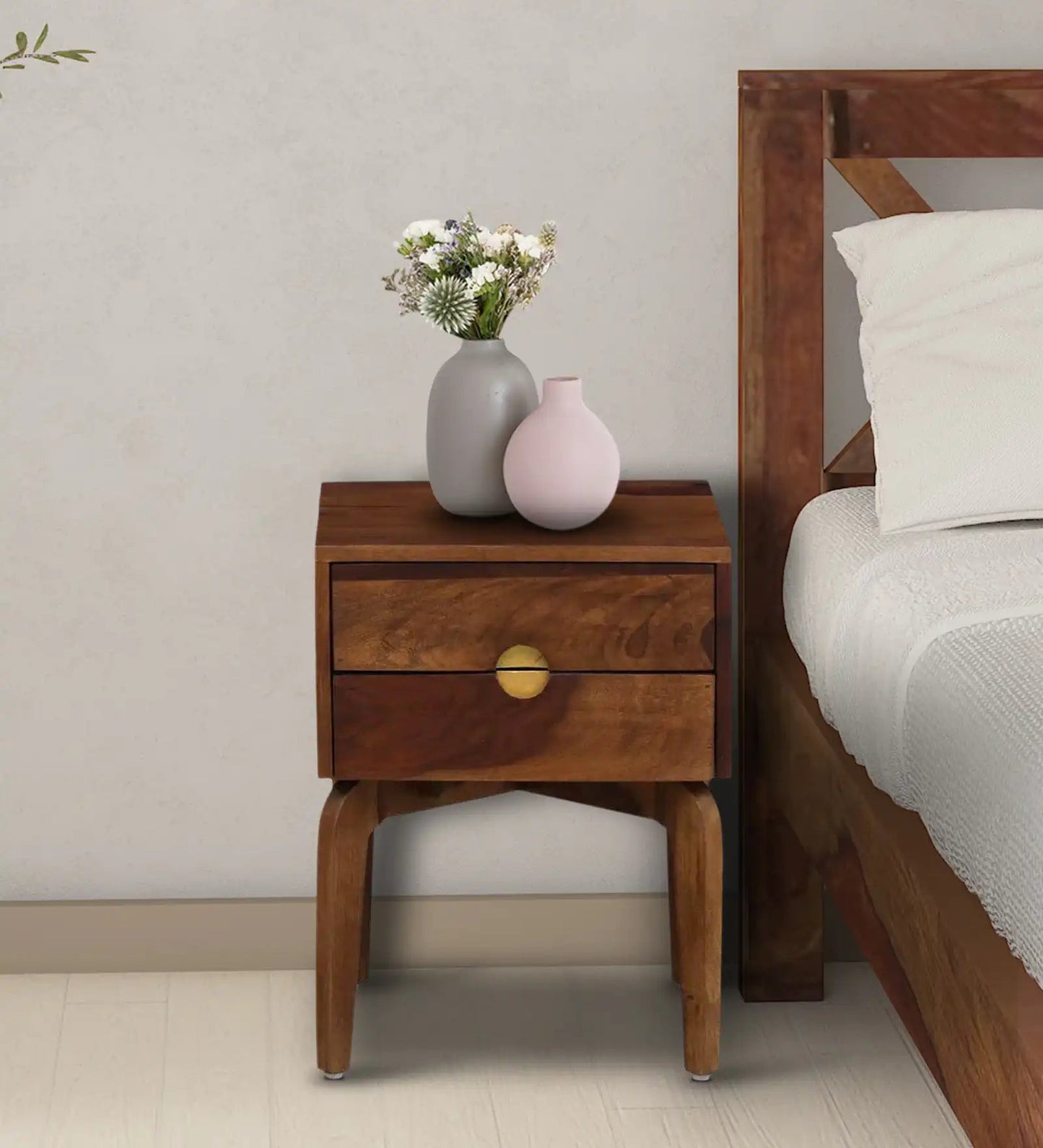 Solid Wood Bedside Tables In Teak Finish