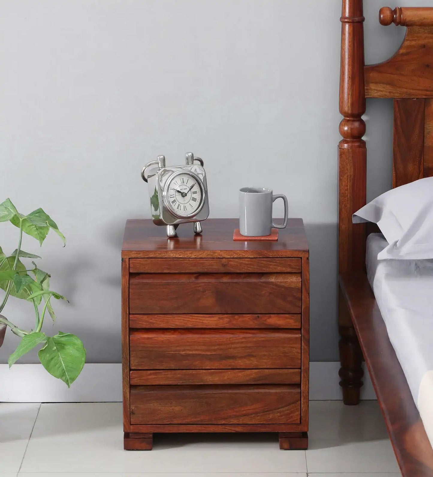 Solid Wood Bedside Tables In Honey Finish