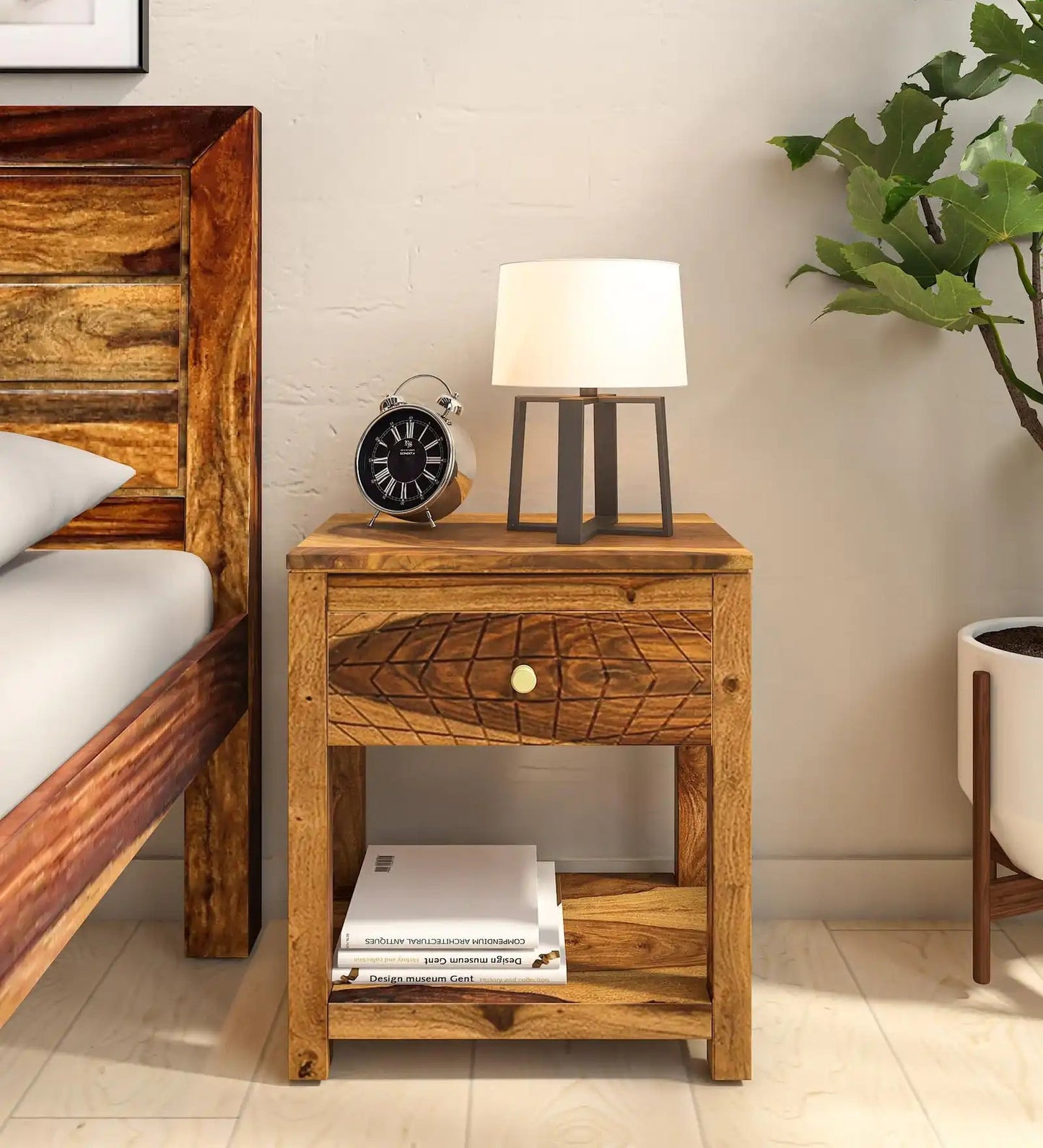 Solid Wood Bedside Tables In Natural Finish